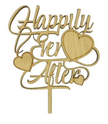 Laser Cut Oak Veneer 'Happily Ever After' Cake Topper with Hearts
